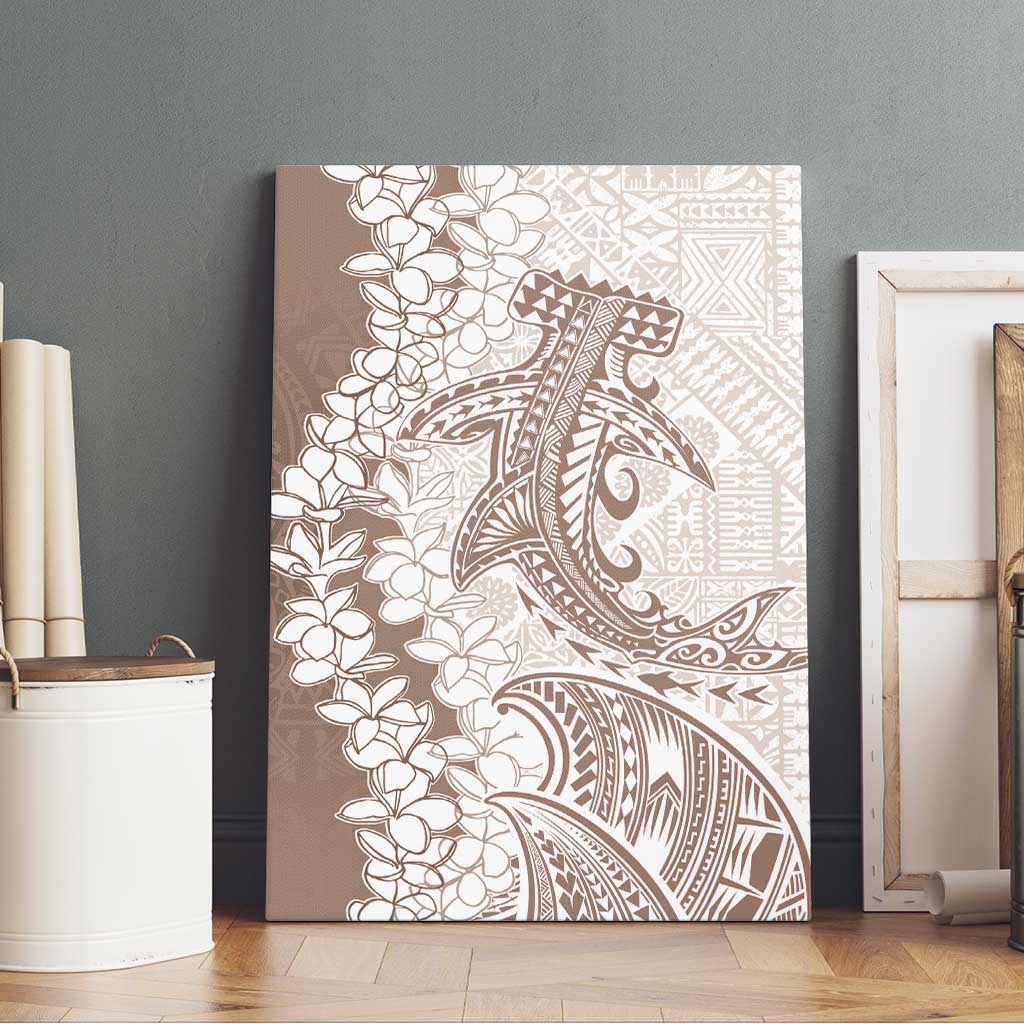 Polynesian Beige Plumeria Lei Canvas Wall Art with Hammerhead Shark