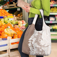 Polynesian Beige Plumeria Lei Grocery Bag with Hammerhead Shark