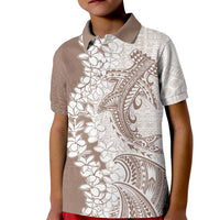 Polynesian Beige Plumeria Lei Kid Polo Shirt with Hammerhead Shark LT7 Kid Beige - Polynesian Pride