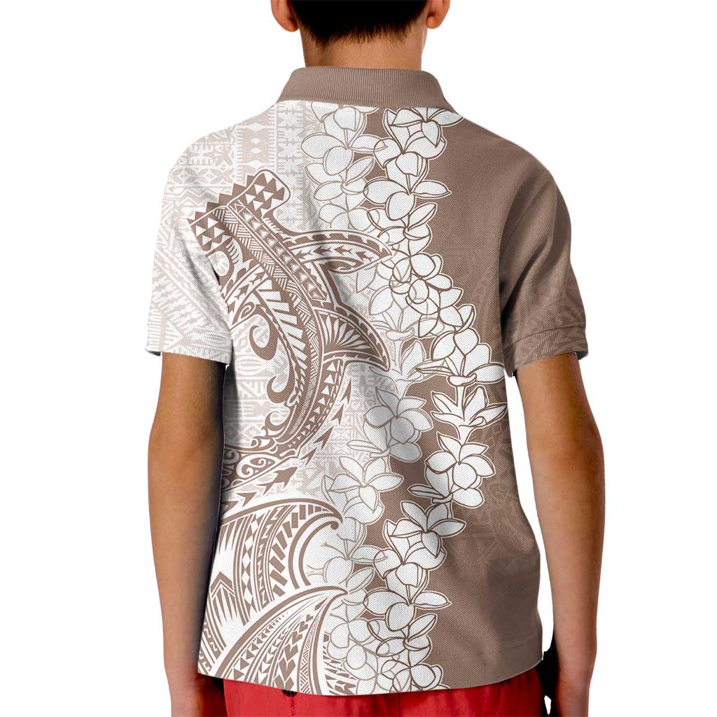 Polynesian Beige Plumeria Lei Kid Polo Shirt with Hammerhead Shark LT7 - Polynesian Pride