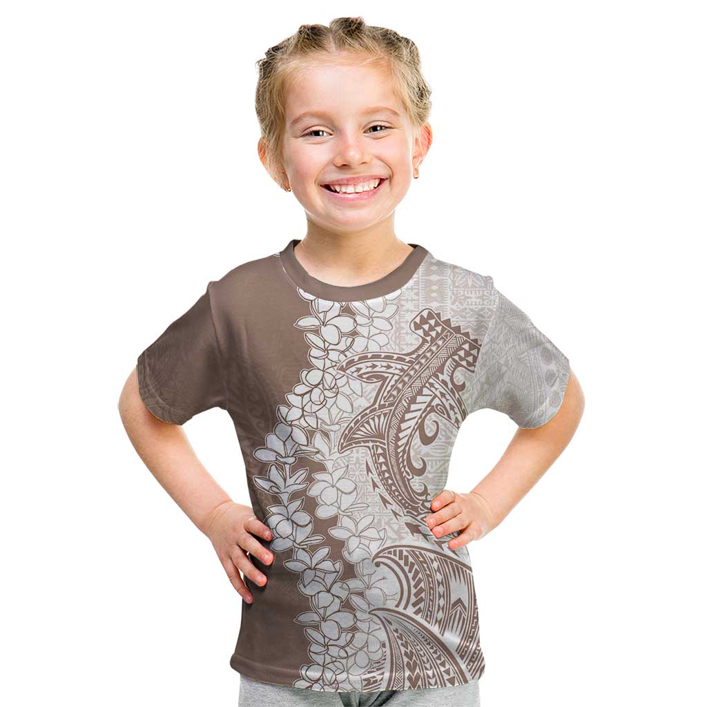 Polynesian Beige Plumeria Lei Kid T Shirt with Hammerhead Shark LT7 Beige - Polynesian Pride