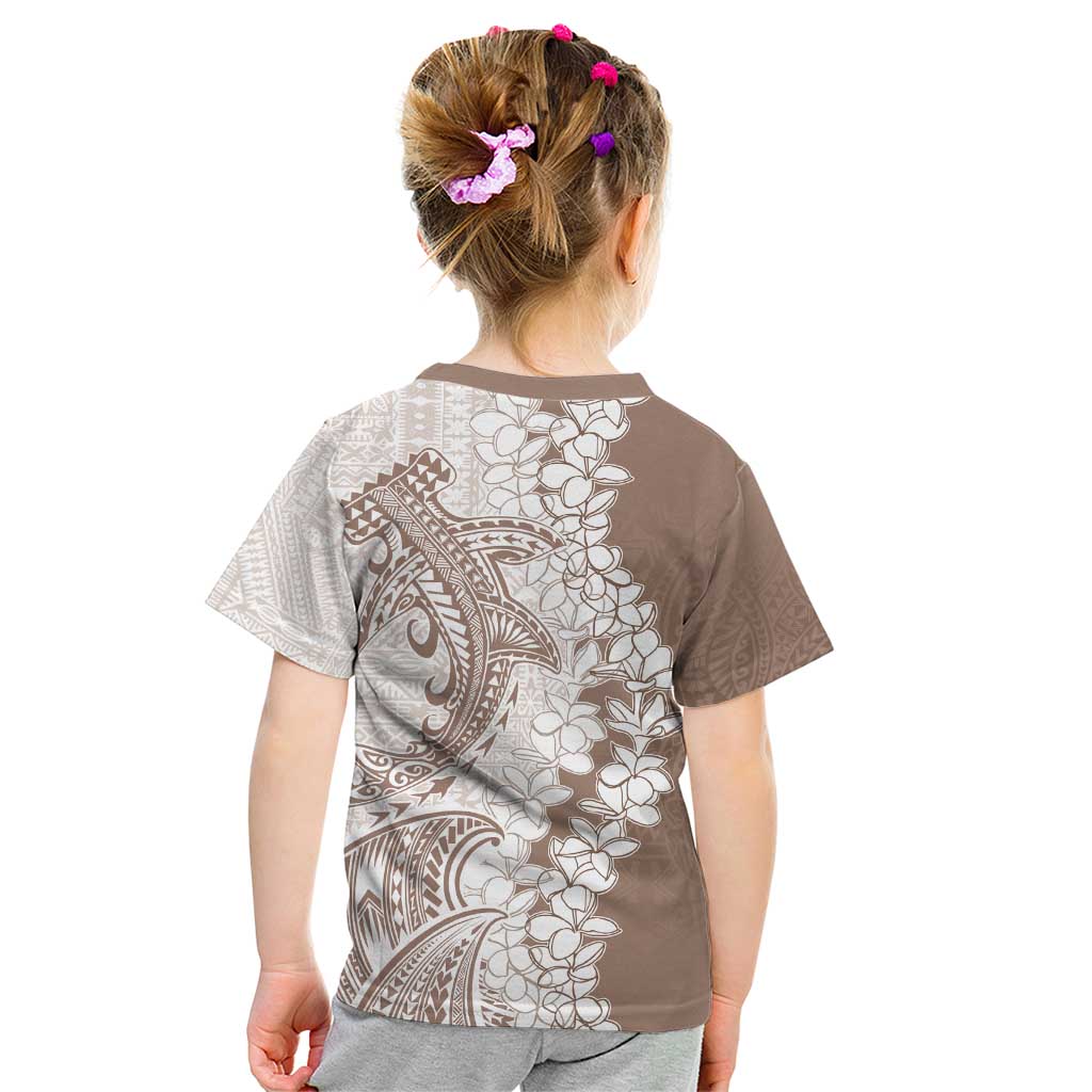 Polynesian Beige Plumeria Lei Kid T Shirt with Hammerhead Shark LT7 - Polynesian Pride