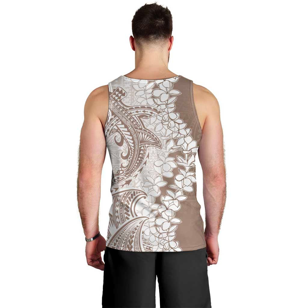 Polynesian Beige Plumeria Lei Men Tank Top with Hammerhead Shark