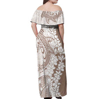 Polynesian Beige Plumeria Lei Off Shoulder Maxi Dress with Hammerhead Shark LT7 - Polynesian Pride