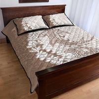 Polynesian Beige Plumeria Lei Quilt Bed Set with Hammerhead Shark