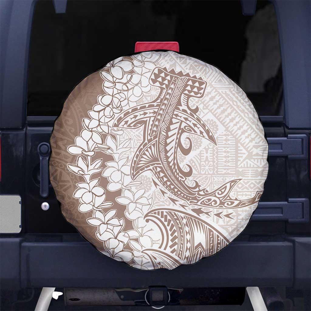 Polynesian Beige Plumeria Lei Spare Tire Cover with Hammerhead Shark LT7 - Polynesian Pride