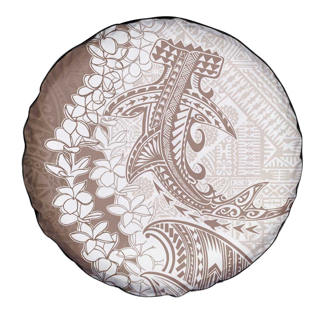 Polynesian Beige Plumeria Lei Spare Tire Cover with Hammerhead Shark LT7 - Polynesian Pride
