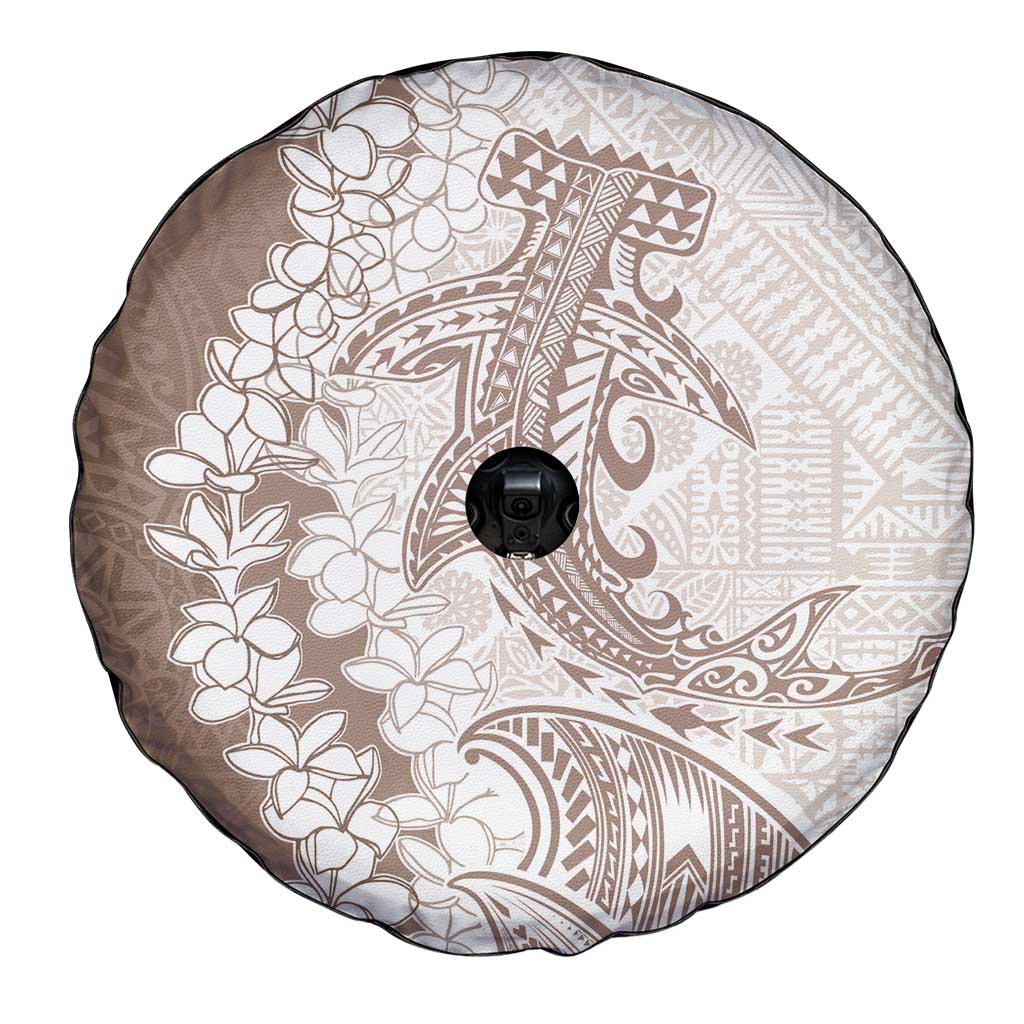 Polynesian Beige Plumeria Lei Spare Tire Cover with Hammerhead Shark LT7 - Polynesian Pride