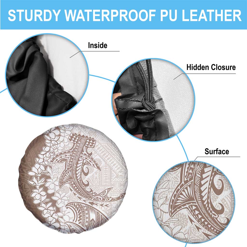 Polynesian Beige Plumeria Lei Spare Tire Cover with Hammerhead Shark LT7 - Polynesian Pride