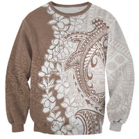 Polynesian Beige Plumeria Lei Sweatshirt with Hammerhead Shark
