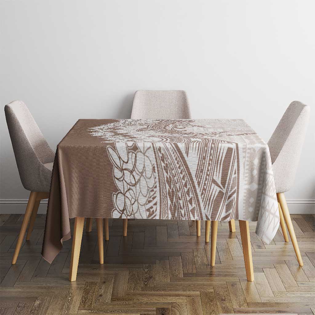 Polynesian Beige Plumeria Lei Tablecloth with Hammerhead Shark