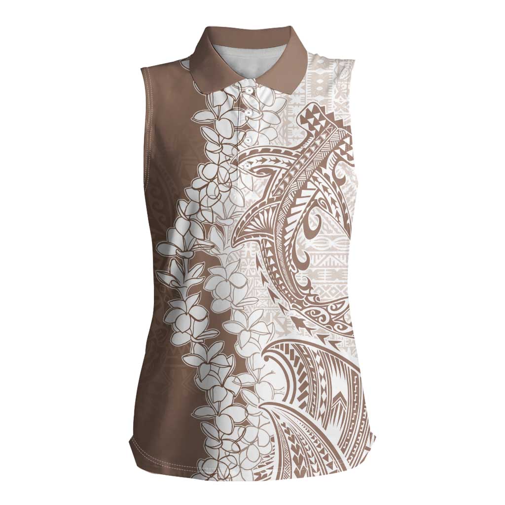 Polynesian Beige Plumeria Lei Women Sleeveless Polo Shirt with Hammerhead Shark LT7 Female Beige - Polynesian Pride