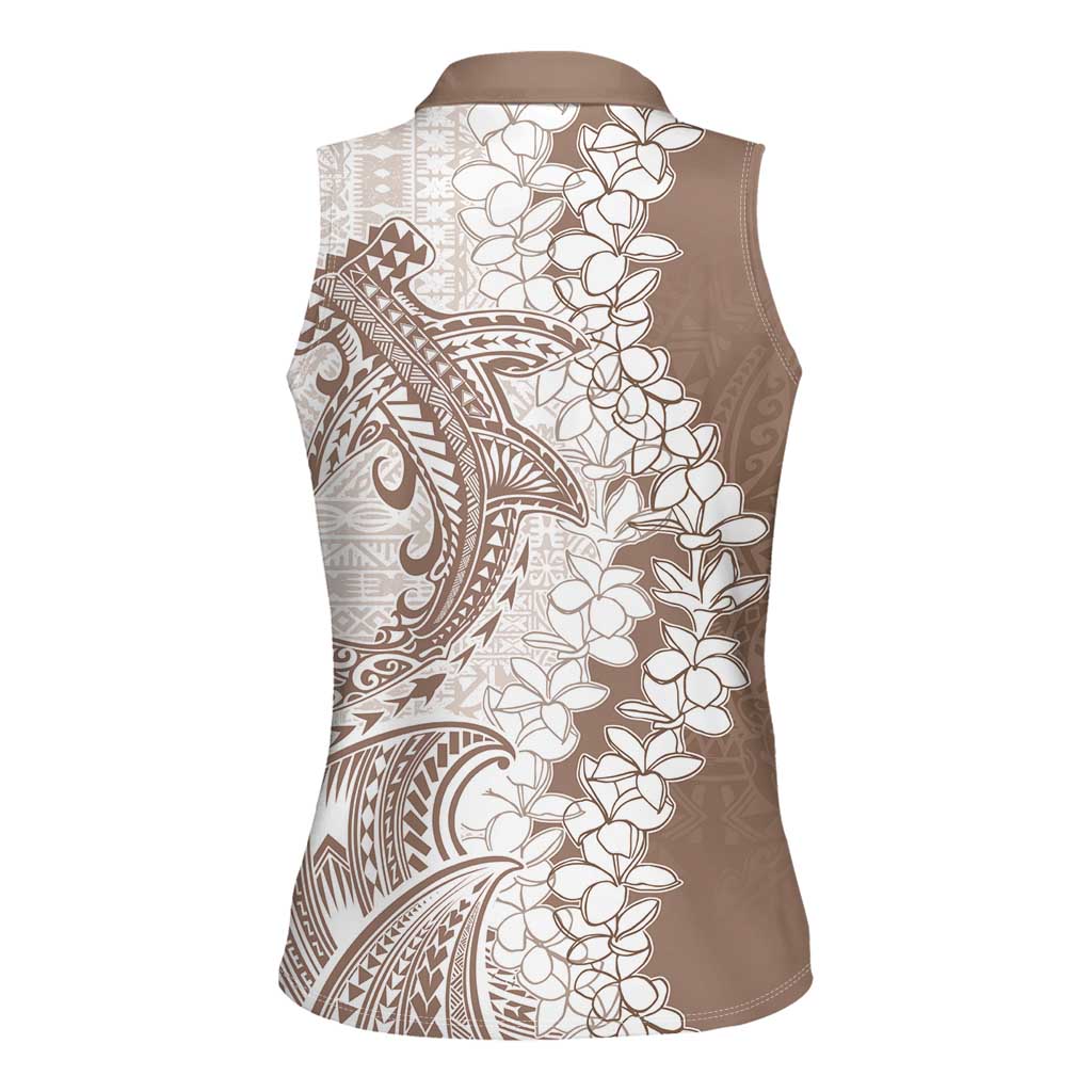 Polynesian Beige Plumeria Lei Women Sleeveless Polo Shirt with Hammerhead Shark LT7 - Polynesian Pride