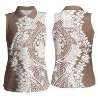 Polynesian Beige Plumeria Lei Women Sleeveless Polo Shirt with Hammerhead Shark LT7 - Polynesian Pride
