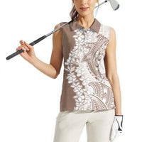 Polynesian Beige Plumeria Lei Women Sleeveless Polo Shirt with Hammerhead Shark LT7 - Polynesian Pride