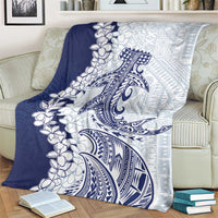 Polynesian Navy Blue Plumeria Lei Blanket with Hammerhead Shark
