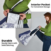 Polynesian Navy Blue Plumeria Lei Grocery Bag with Hammerhead Shark