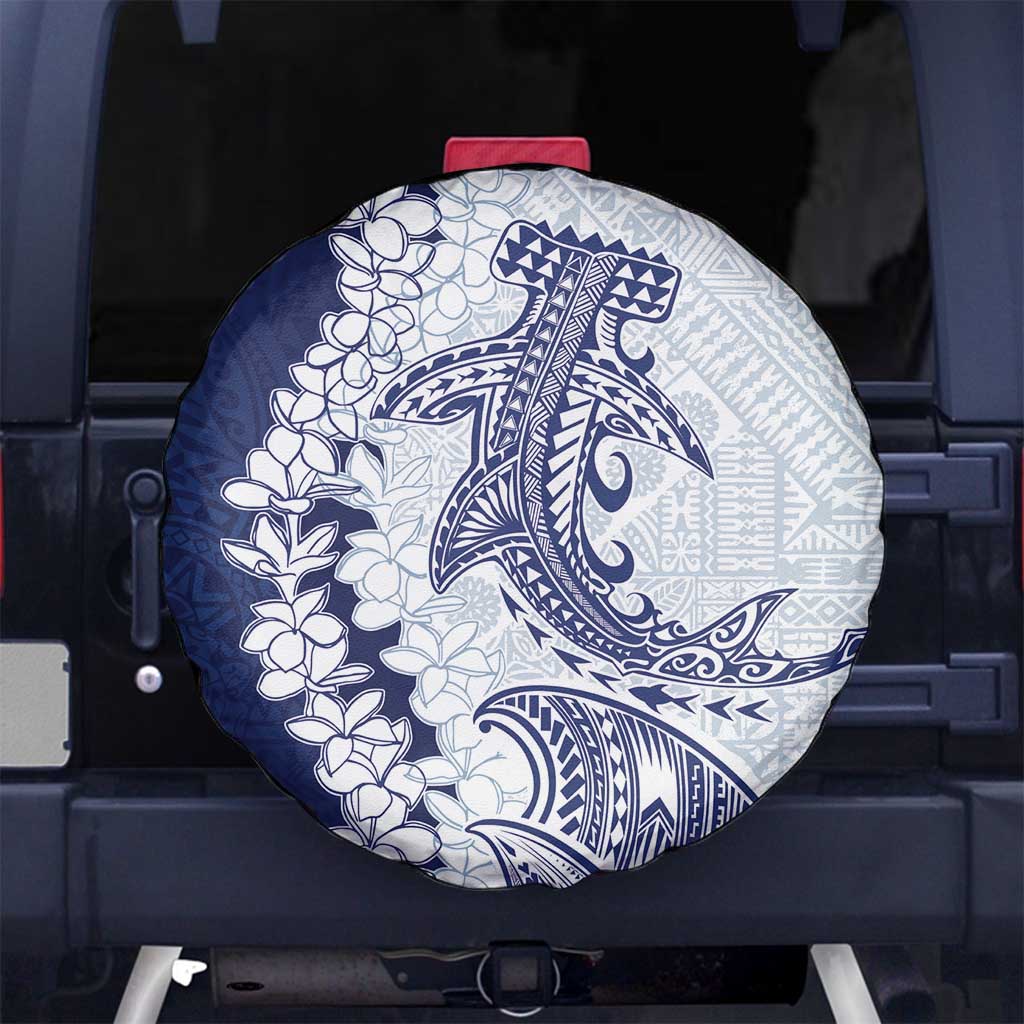 Polynesian Navy Blue Plumeria Lei Spare Tire Cover with Hammerhead Shark LT7 - Polynesian Pride