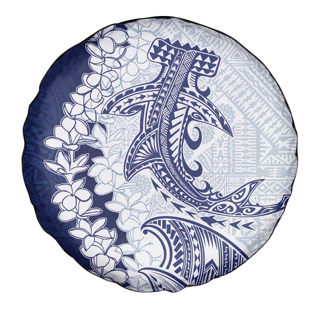 Polynesian Navy Blue Plumeria Lei Spare Tire Cover with Hammerhead Shark LT7 - Polynesian Pride