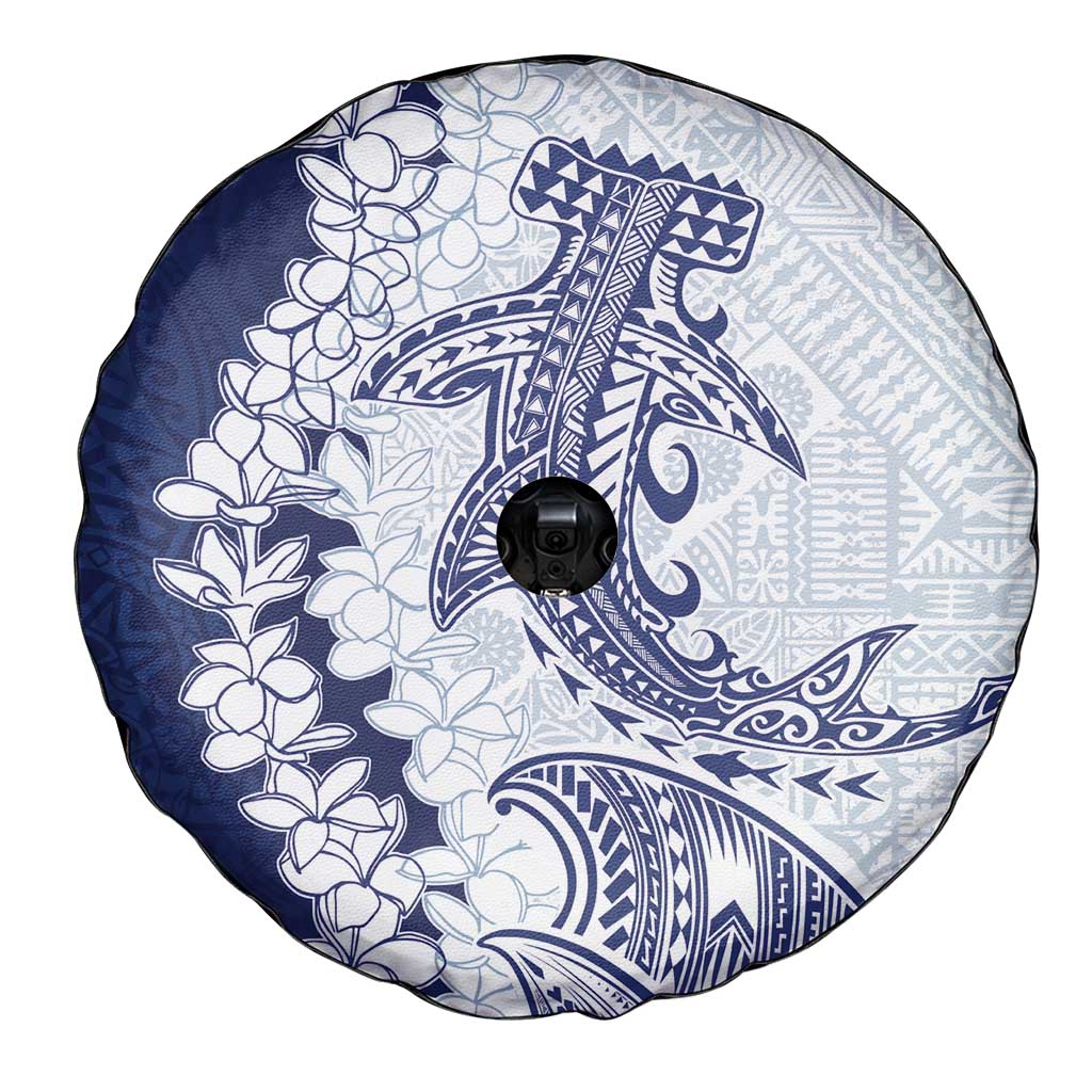 Polynesian Navy Blue Plumeria Lei Spare Tire Cover with Hammerhead Shark LT7 - Polynesian Pride