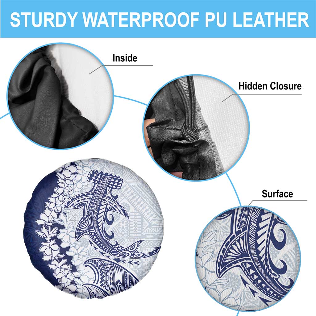 Polynesian Navy Blue Plumeria Lei Spare Tire Cover with Hammerhead Shark LT7 - Polynesian Pride