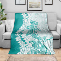 Polynesian Teal Plumeria Lei Blanket with Hammerhead Shark