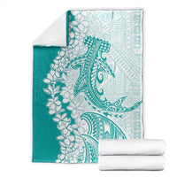 Polynesian Teal Plumeria Lei Blanket with Hammerhead Shark