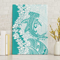 Polynesian Teal Plumeria Lei Canvas Wall Art with Hammerhead Shark