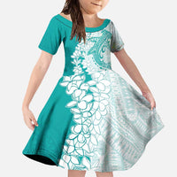 Polynesian Teal Plumeria Lei Family Matching Mermaid Dress and Hawaiian Shirt with Hammerhead Shark