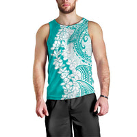 Polynesian Teal Plumeria Lei Men Tank Top with Hammerhead Shark