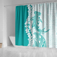 Polynesian Teal Plumeria Lei Shower Curtain with Hammerhead Shark