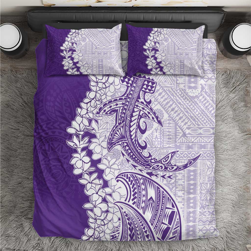 Polynesian Purple Plumeria Lei Bedding Set with Hammerhead Shark