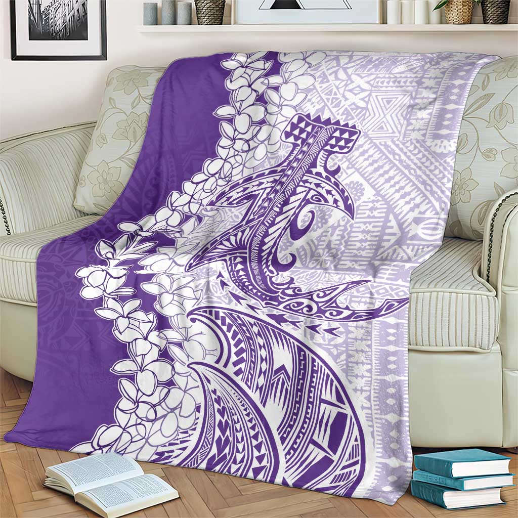 Polynesian Purple Plumeria Lei Blanket with Hammerhead Shark