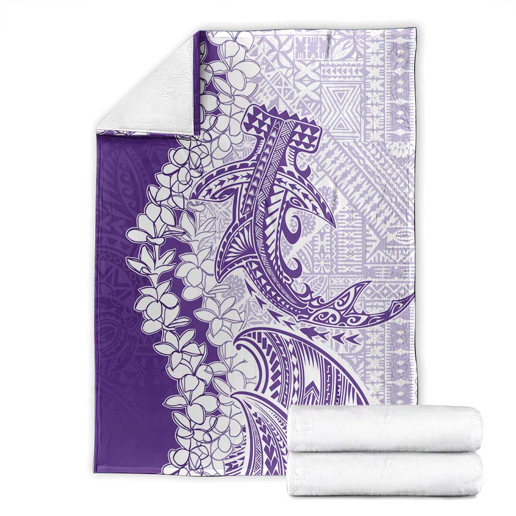 Polynesian Purple Plumeria Lei Blanket with Hammerhead Shark