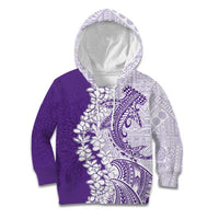 Polynesian Purple Plumeria Lei Kid Hoodie with Hammerhead Shark LT7 Hoodie Purple - Polynesian Pride