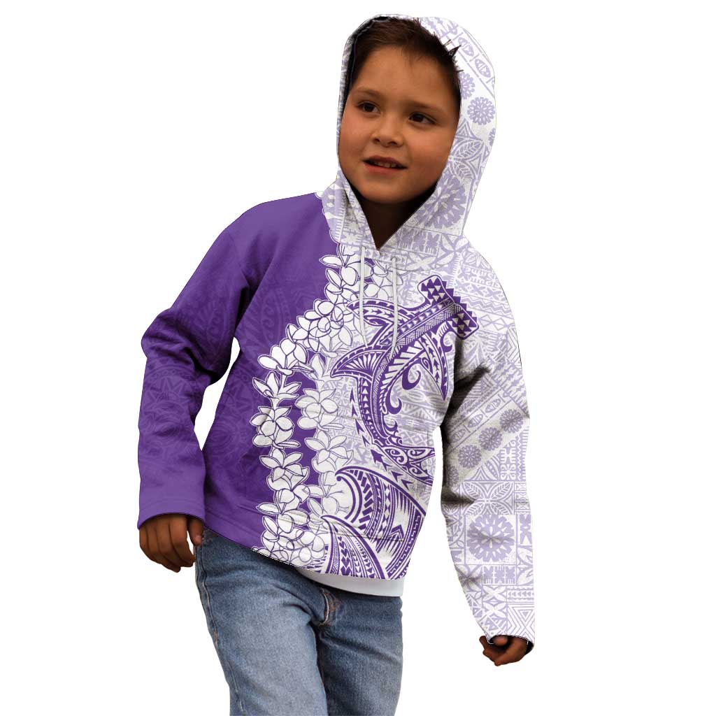 Polynesian Purple Plumeria Lei Kid Hoodie with Hammerhead Shark LT7 - Polynesian Pride