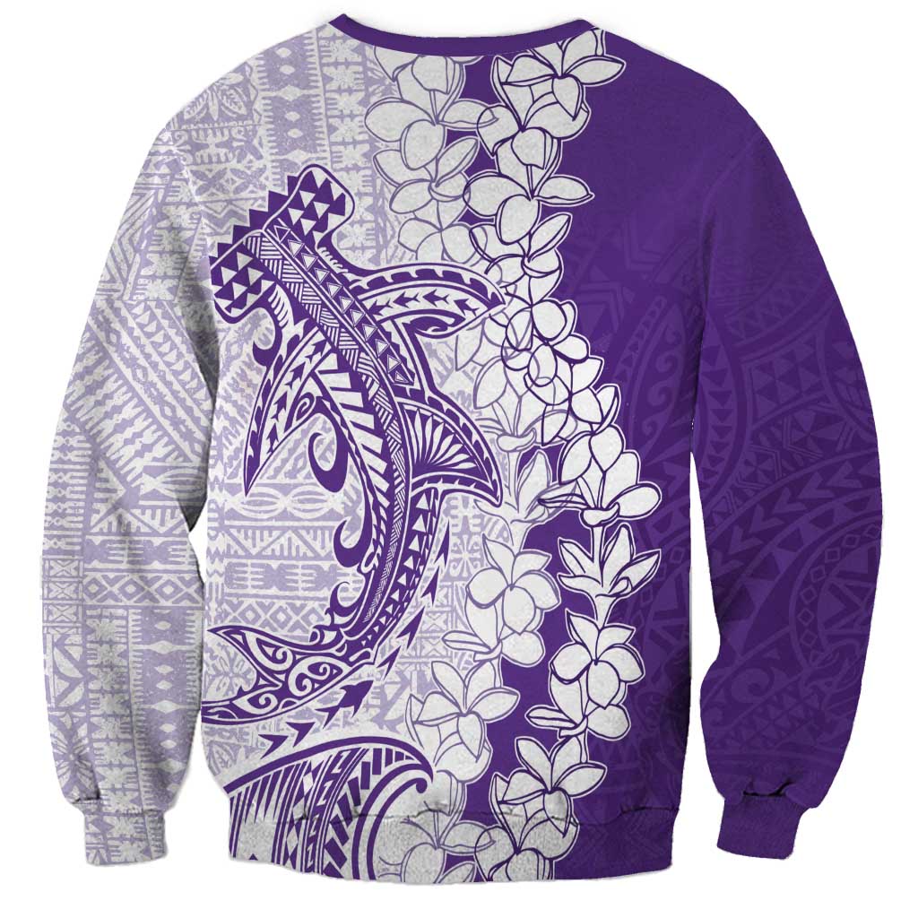 Polynesian Purple Plumeria Lei Sweatshirt with Hammerhead Shark