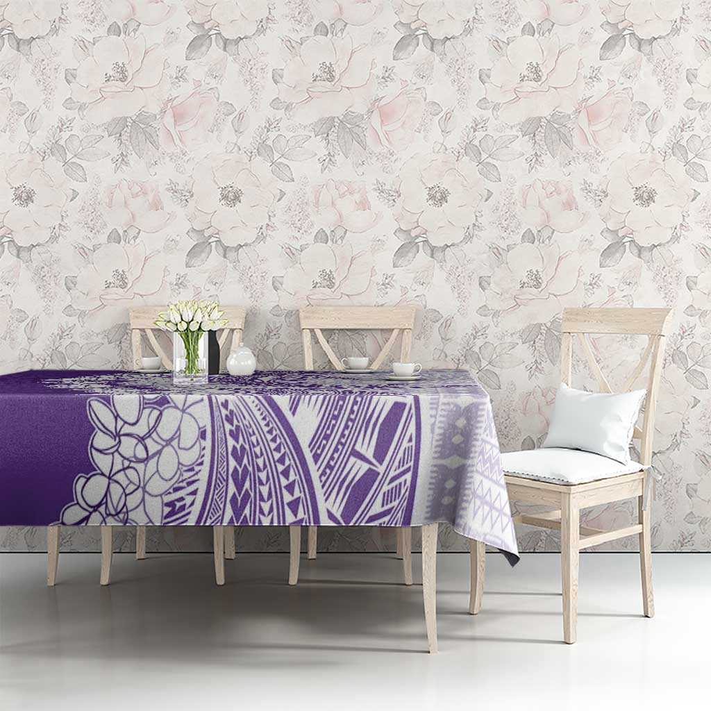 Polynesian Purple Plumeria Lei Tablecloth with Hammerhead Shark