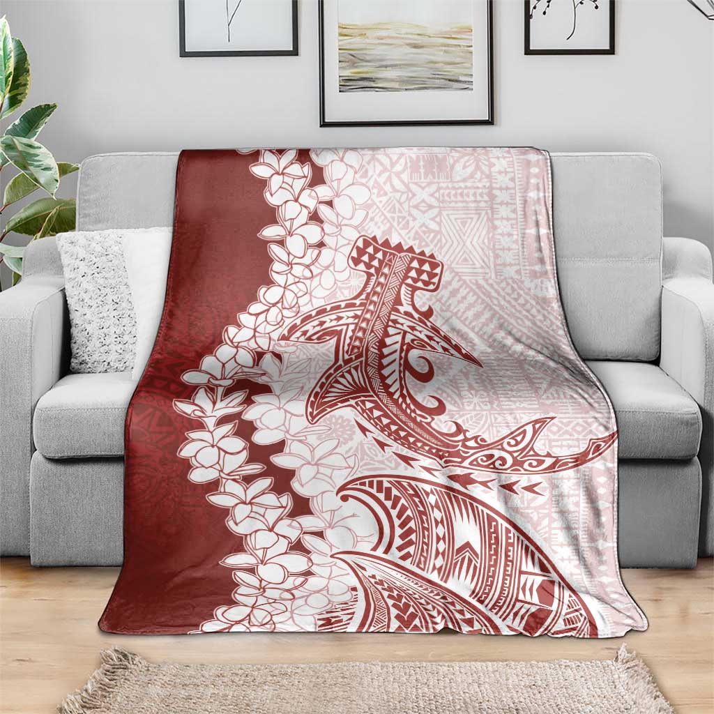 Polynesian Crimson Plumeria Lei Blanket with Hammerhead Shark