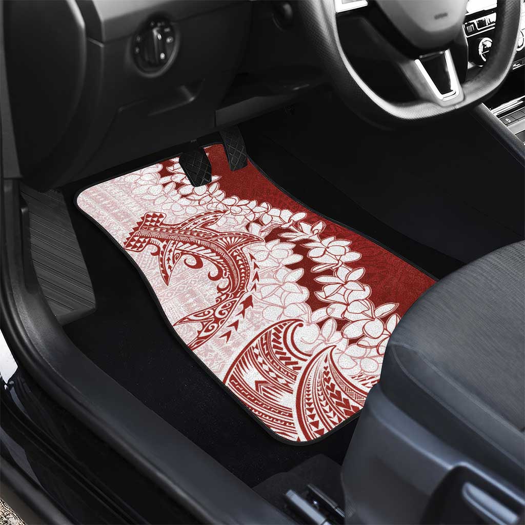 Polynesian Crimson Plumeria Lei Car Mats with Hammerhead Shark