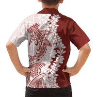Polynesian Crimson Plumeria Lei Family Matching Short Sleeve Bodycon Dress and Hawaiian Shirt with Hammerhead Shark