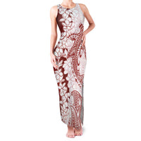 Polynesian Crimson Plumeria Lei Family Matching Tank Maxi Dress and Hawaiian Shirt with Hammerhead Shark