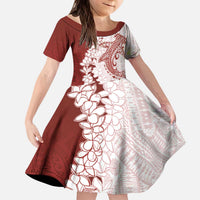 Polynesian Crimson Plumeria Lei Kid Short Sleeve Dress with Hammerhead Shark