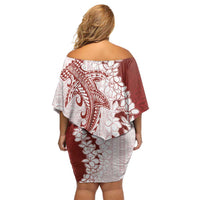 Polynesian Crimson Plumeria Lei Off Shoulder Short Dress with Hammerhead Shark LT7 - Polynesian Pride