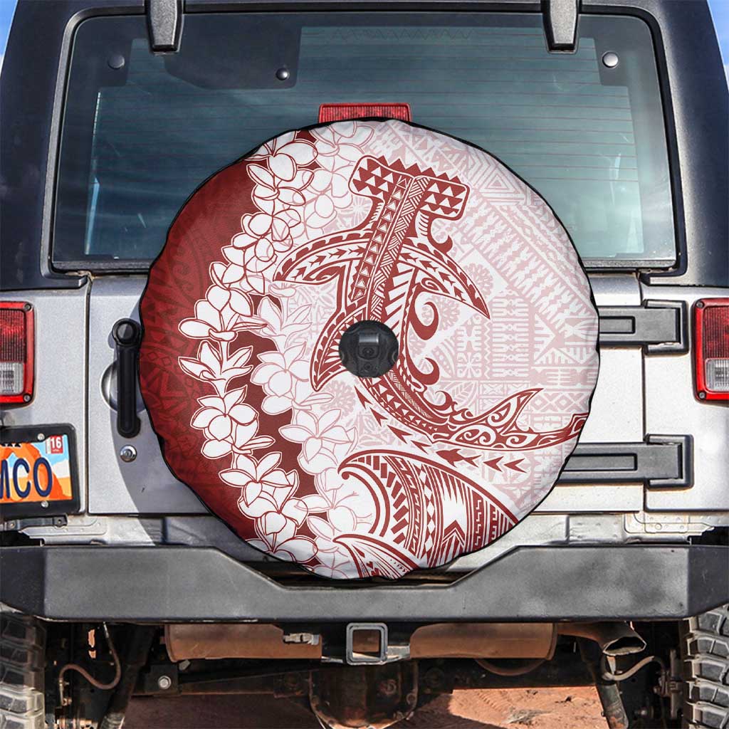 Polynesian Crimson Plumeria Lei Spare Tire Cover with Hammerhead Shark LT7 Red - Polynesian Pride