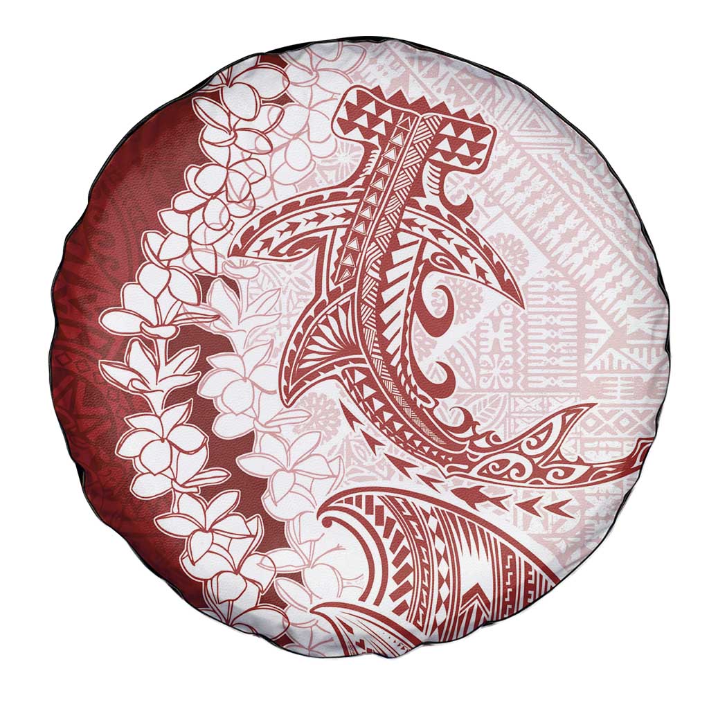 Polynesian Crimson Plumeria Lei Spare Tire Cover with Hammerhead Shark LT7 - Polynesian Pride