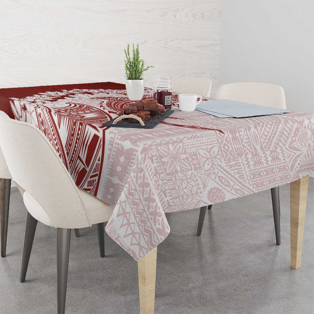 Polynesian Crimson Plumeria Lei Tablecloth with Hammerhead Shark