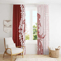 Polynesian Crimson Plumeria Lei Window Curtain with Hammerhead Shark