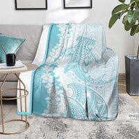 Polynesian Turquoise Plumeria Lei Blanket with Hammerhead Shark