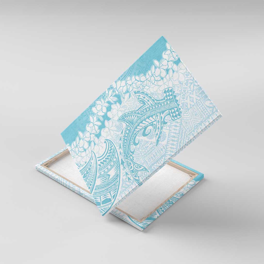 Polynesian Turquoise Plumeria Lei Canvas Wall Art with Hammerhead Shark